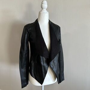 NWT BB Dakota Black Asymmetric Faux Leather Shawl Jacket - Size XS